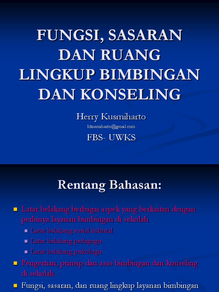 Fungsi Bk Sasaran Ruang Lingkup