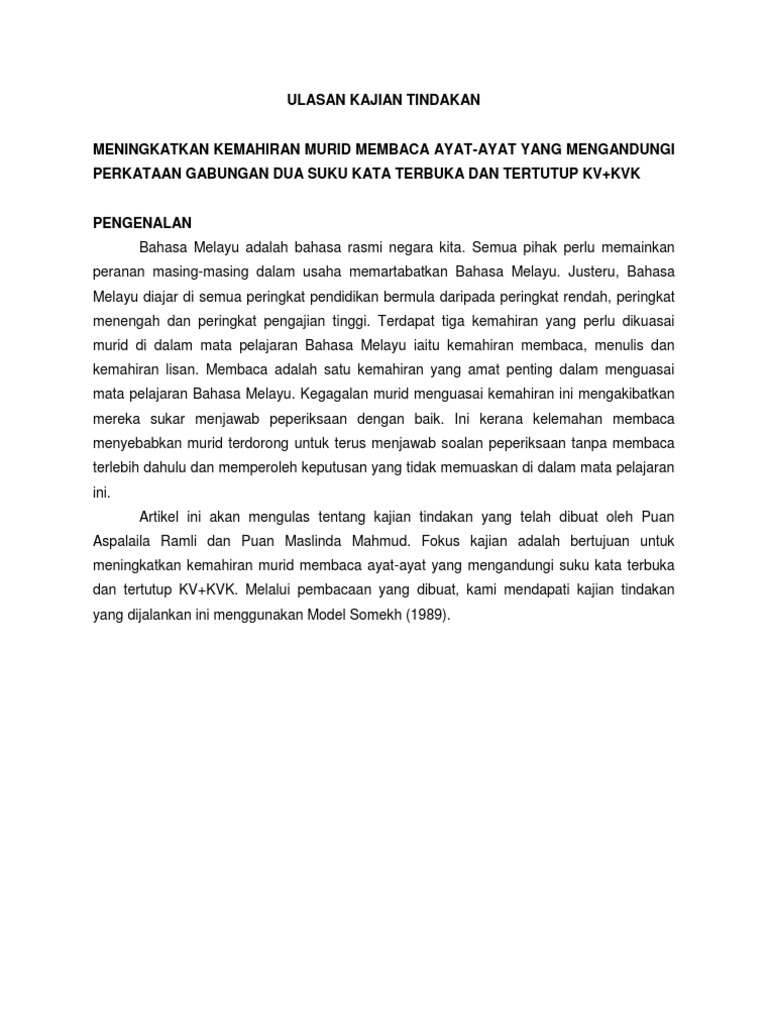 Kajian Tindakan Masalah Membaca
