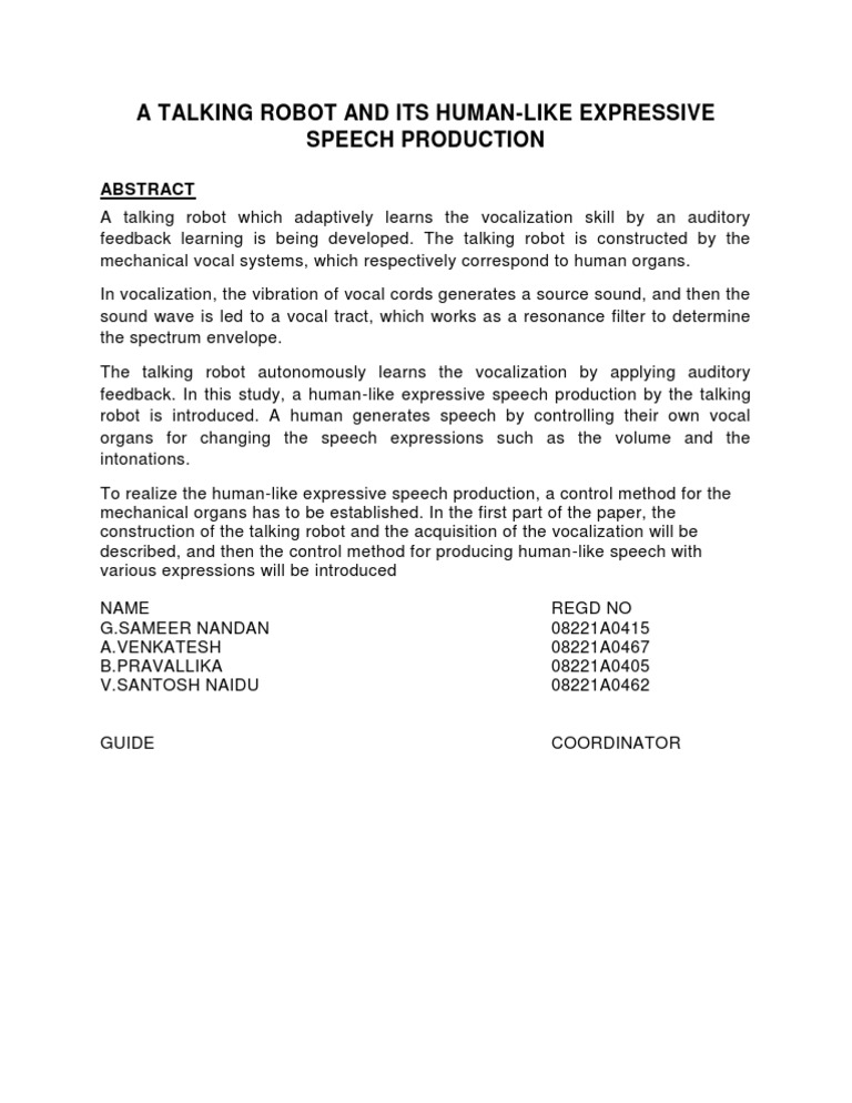 Human-Like Speech in Talking Robots | PDF