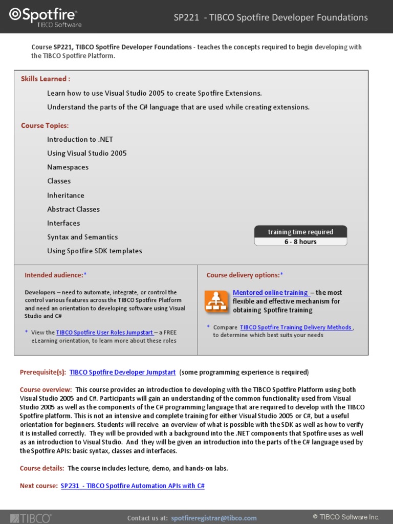 SP221 - TIBCO Spotfire Developer Foundations: Skills Learned | PDF | Art