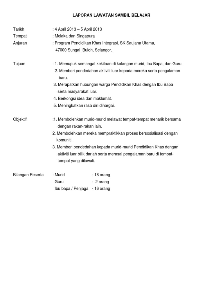 Laporan Lawatan Sambil Belajar Rasmi
