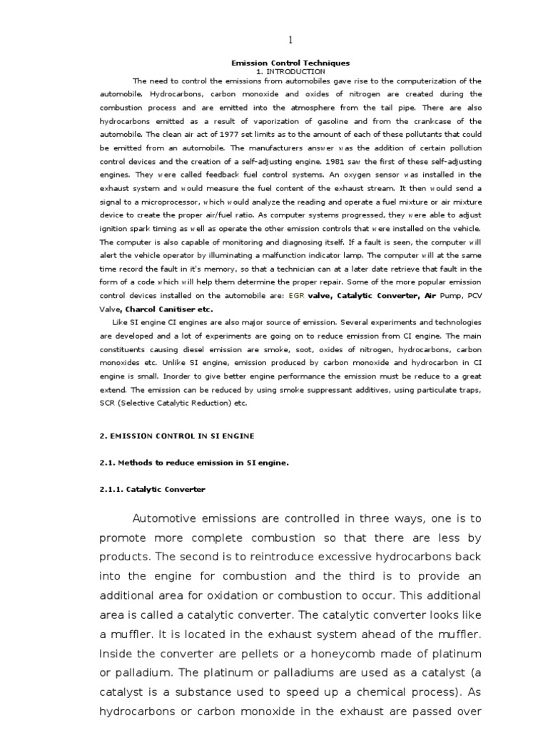 Emission Control Techniques PDF Exhaust Gas Emission Standard
