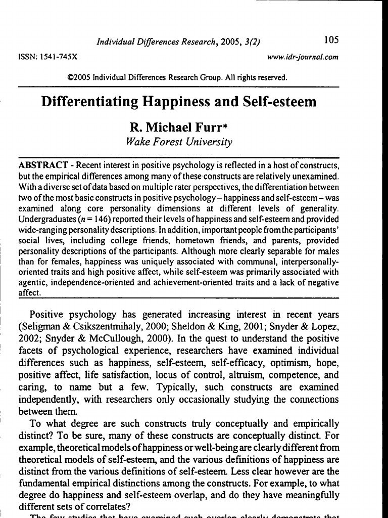 Article Happiness Selfesteem Self Esteem Positive Psychology