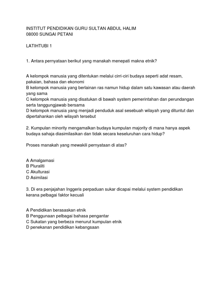 Latih Tubi Hubungan Etnik Pdf