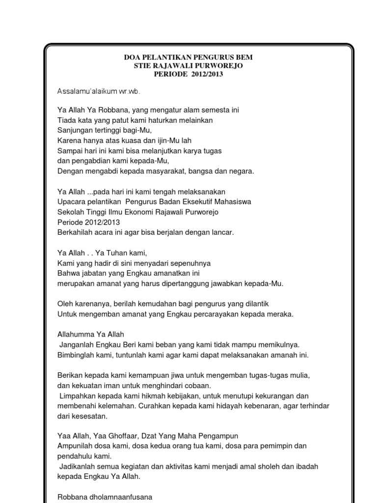 Doa Pelantikan Pengurus Bem