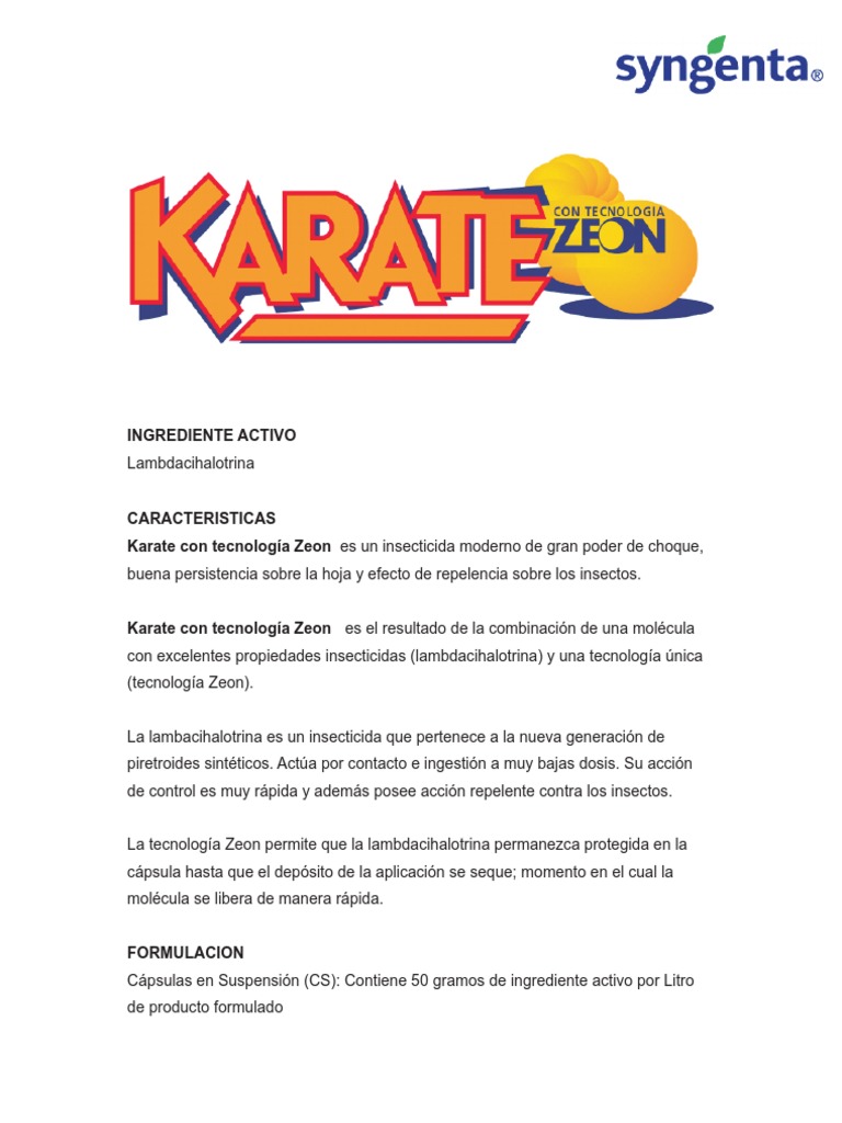 Ficha Técnica de Karate Zeon | PDF | Insectos | Insecticida