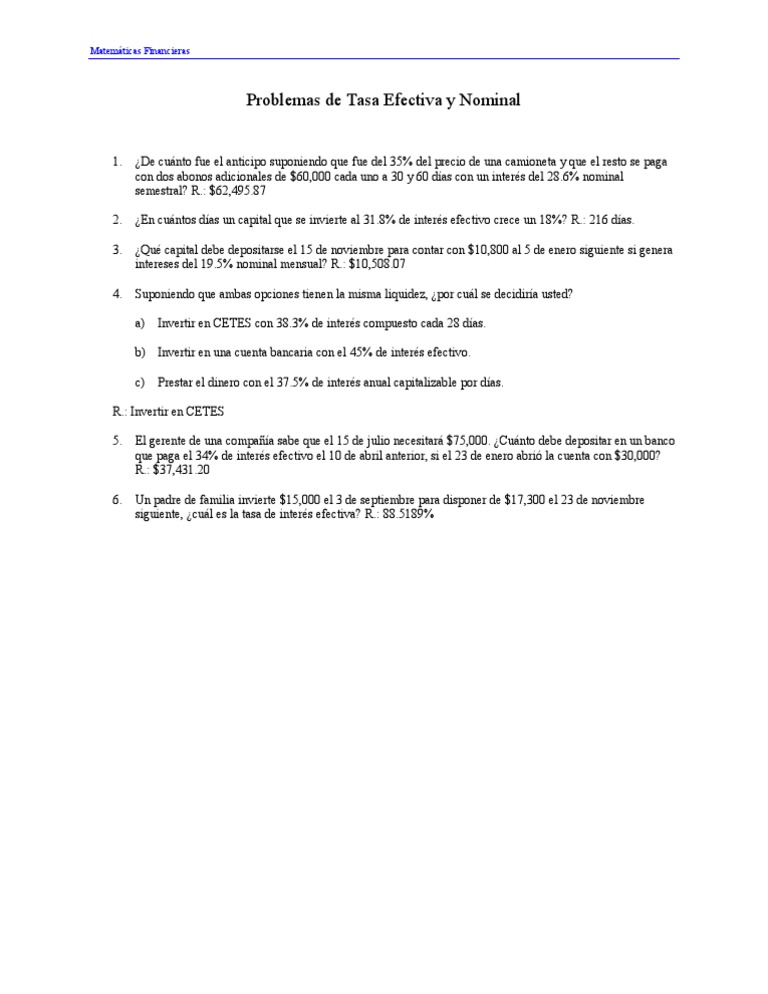 Problemas de Tasa Efectiva y Nominal | PDF