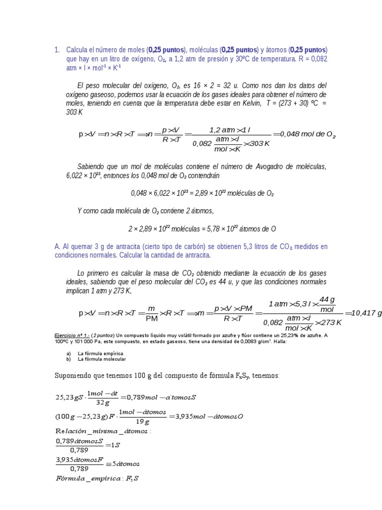Ejercicios de Gases Ideales | PDF | Gases | Mole (Unidad)