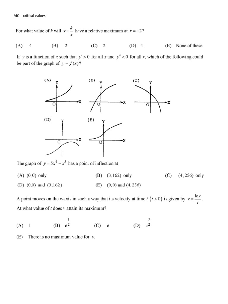 AP CALCULUS BC MC Critical Values PDF