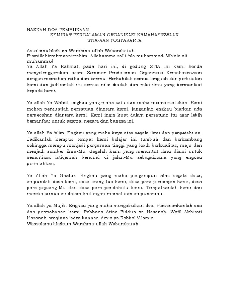 Naskah Doa Pembukaan