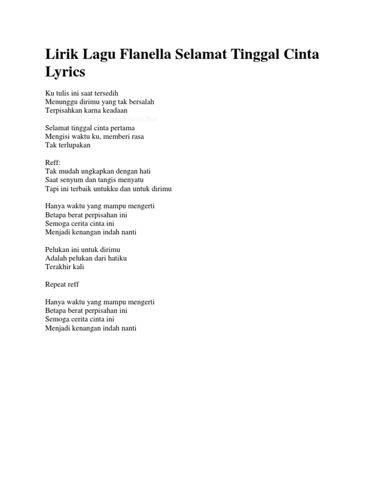 Lirik Lagu Flanella Selamat Tinggal Cinta Lyrics Pdf