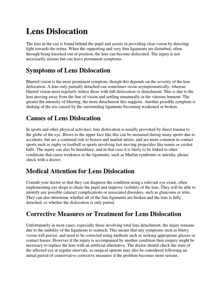 Understanding Lens Dislocation Symptoms, Causes, Treatment, and