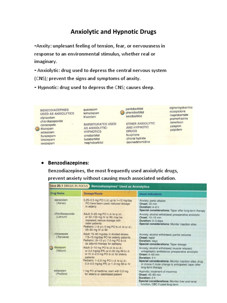Anxiolytic and Hypnotic Drugs | PDF | Benzodiazepine | Anxiety