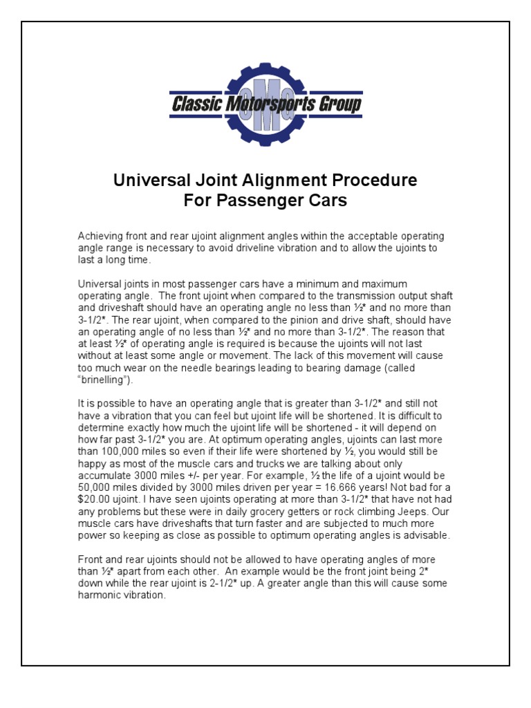 Universal Joint Alignment Proc 111606 PDF Transmission (Mechanics