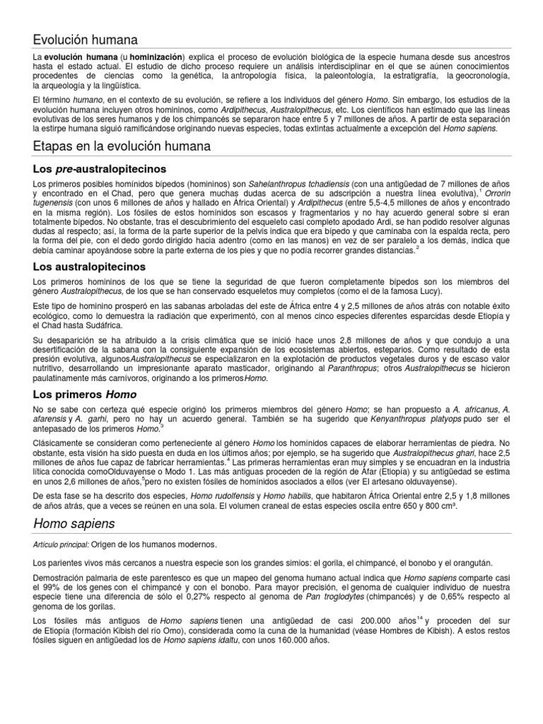 Proceso de Evolución Humana y Hominización | PDF | Evolución humana | Homo