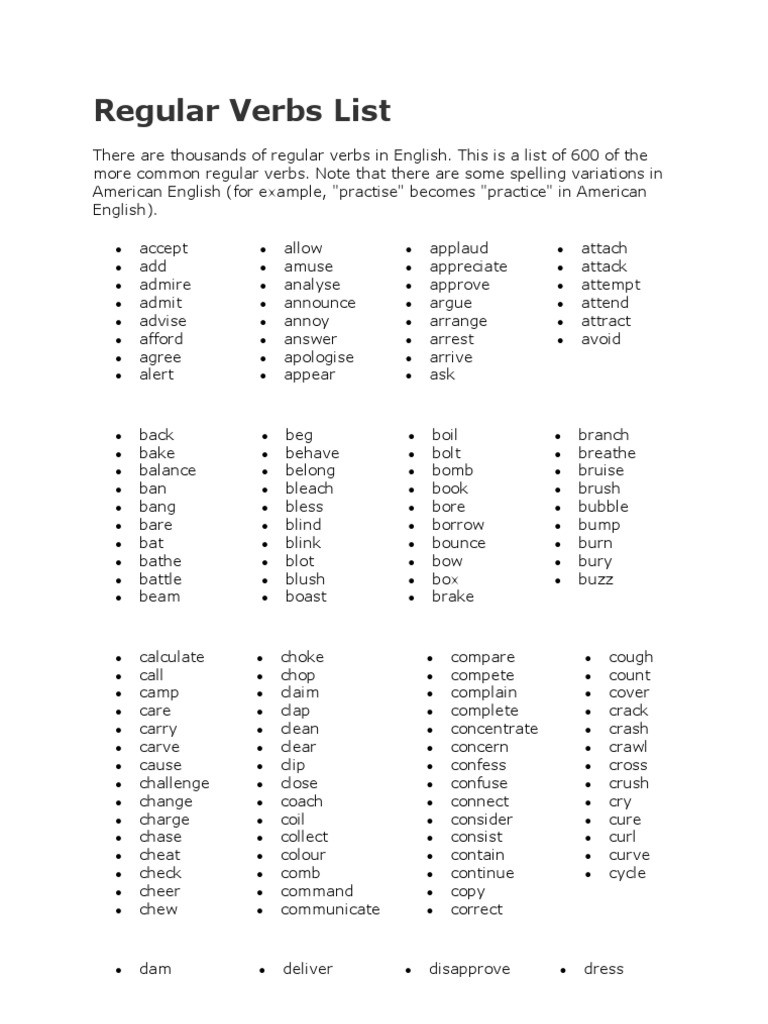 Common Regular Verbs List | PDF | Poetry
