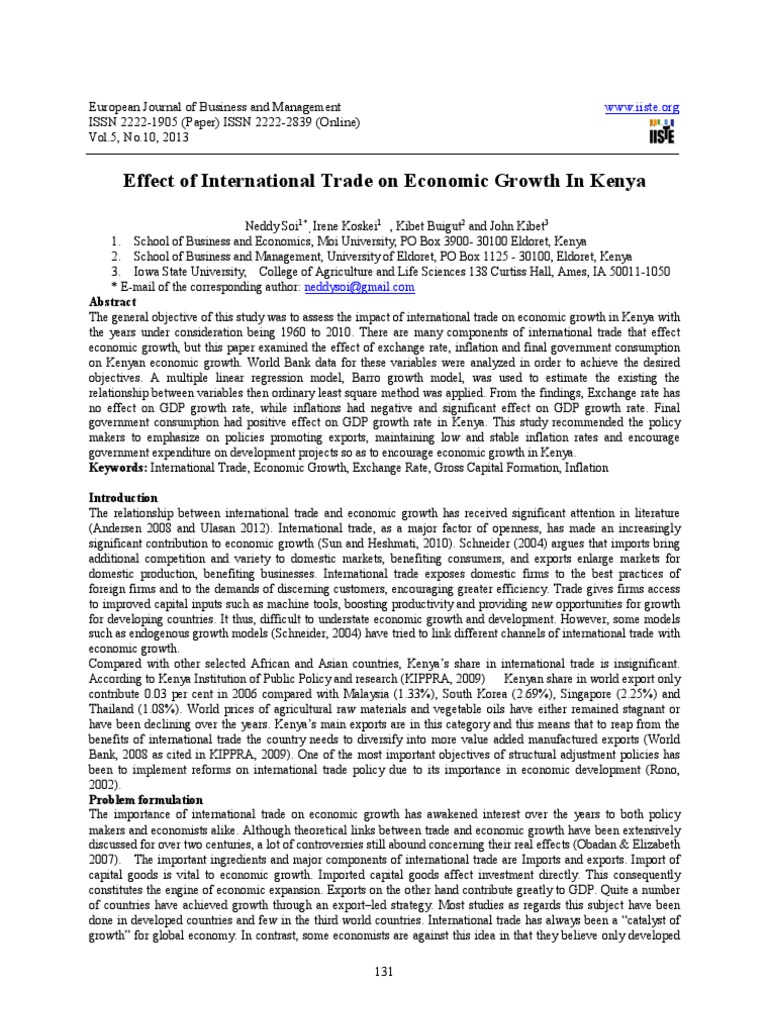 Impact of Trade on Kenya's Growth | PDF | Multicollinearity | Economic ...
