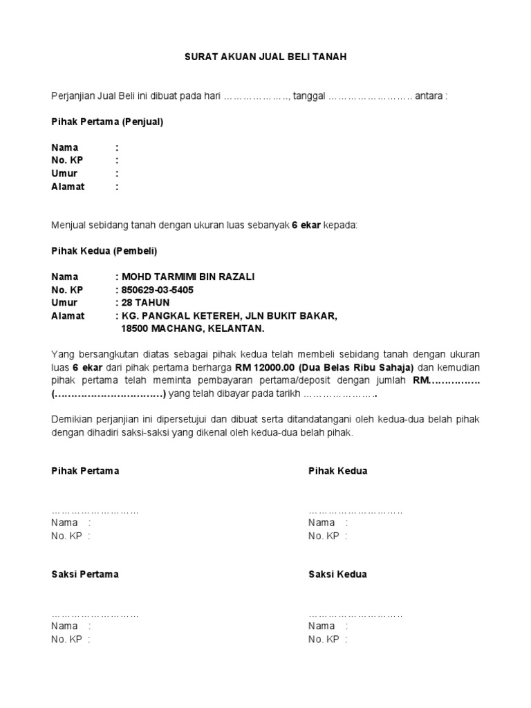 Contoh Surat Pemulangan Wang Deposit