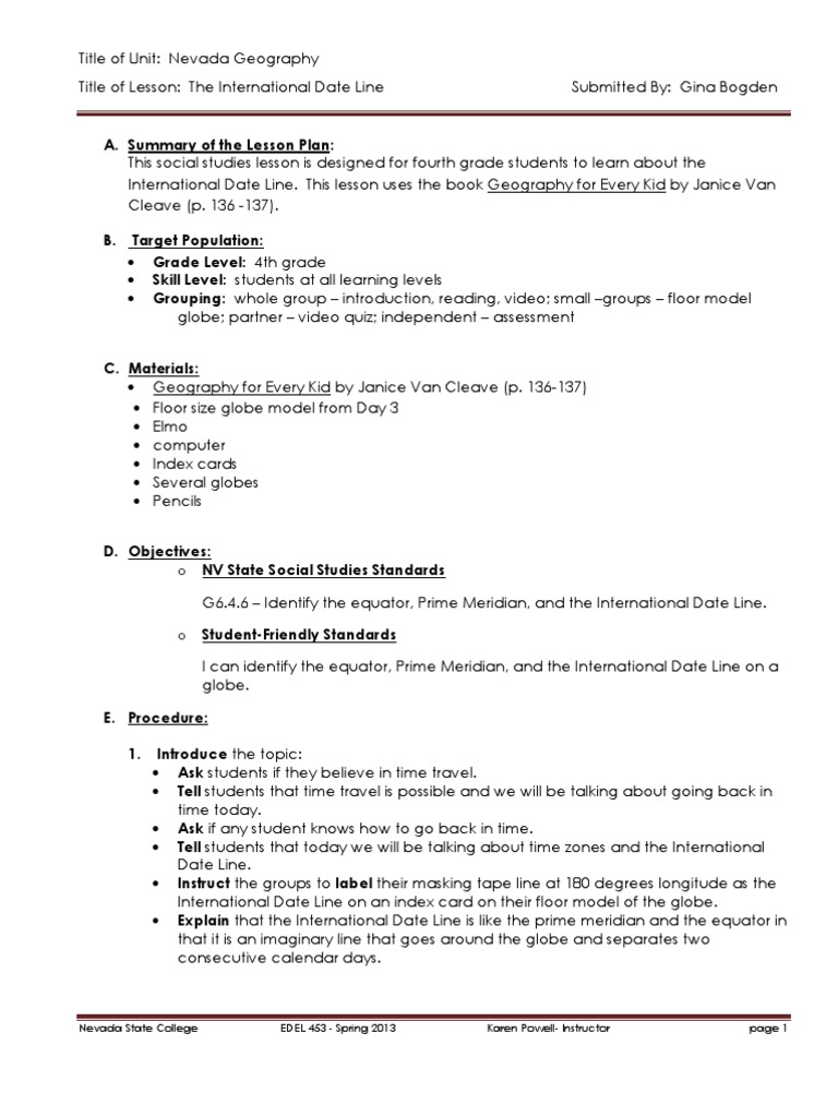 EDEL453 Spring2013 GinaBOGDEN Unit4 Geography DAY 4 | PDF | Time ...
