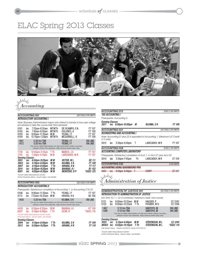 ELAC Spring 2013 Classes Download Free PDF Further Education