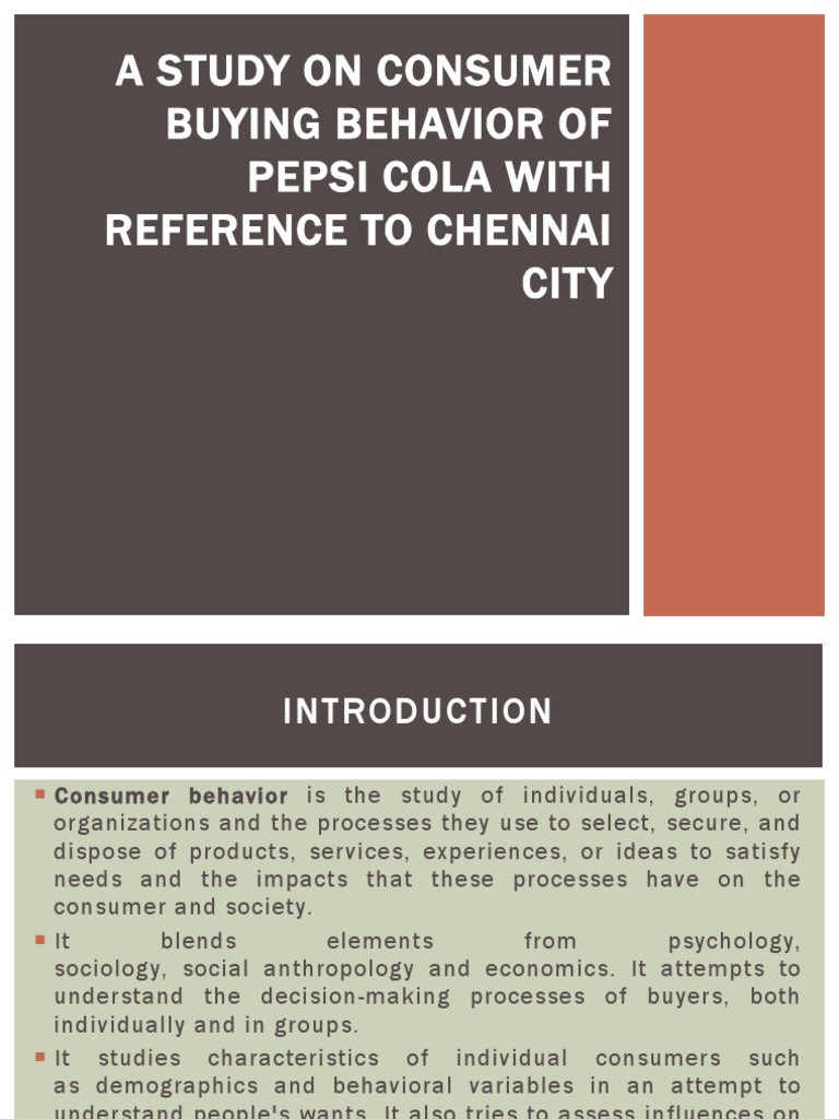 Pepsi Consumer Behavior in Chennai | PDF | Pepsi Co | Behavior