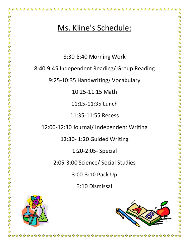 Ms. Kline's Daily Class Schedule | PDF | Language Arts & Discipline ...