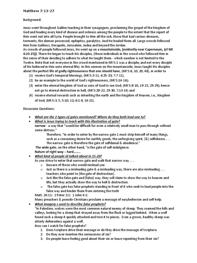 The Narrow Gate: Matthew 7:13-14 Explained | PDF | Gospel Of Matthew ...