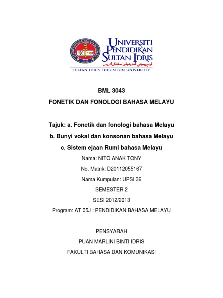 Bml 3043 Fonetik Fonologi Bahasa Melayu Pdf