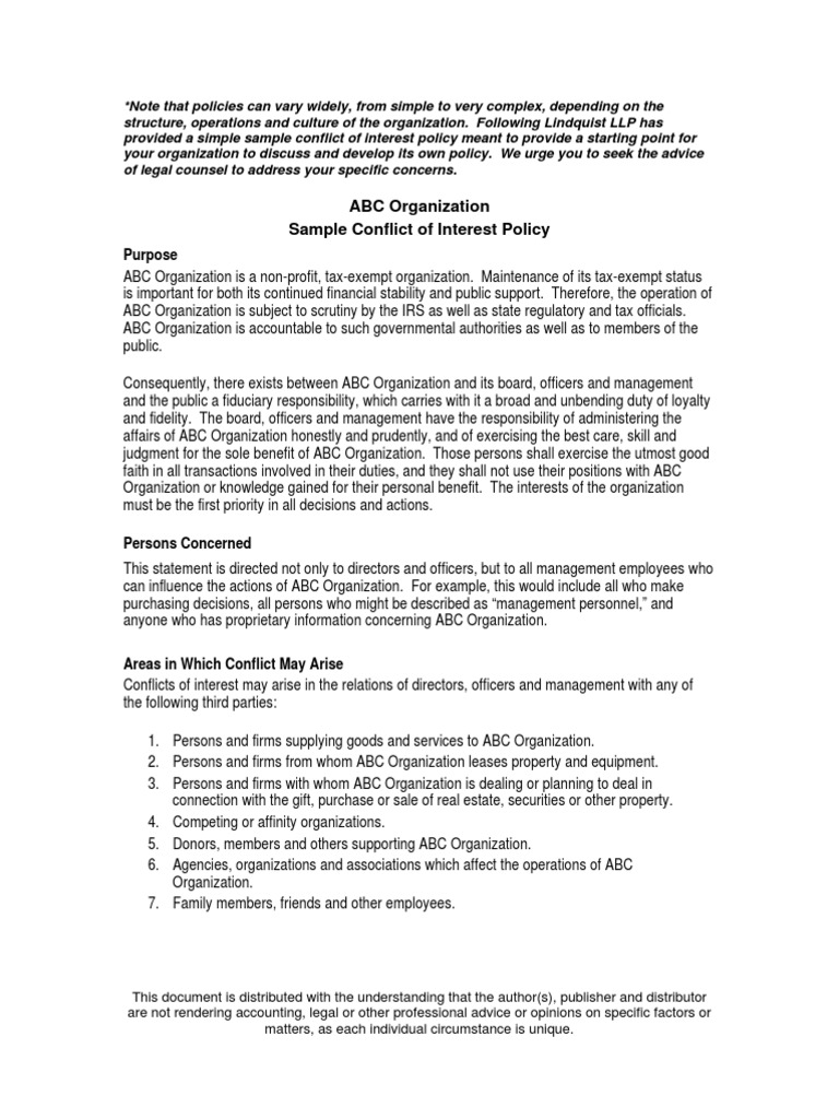 sample conflict of interest Conflict Of Interest Board Of Directors