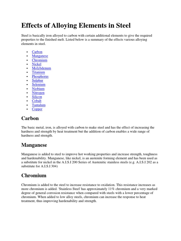 Effects of Alloying Elements in Steel | PDF