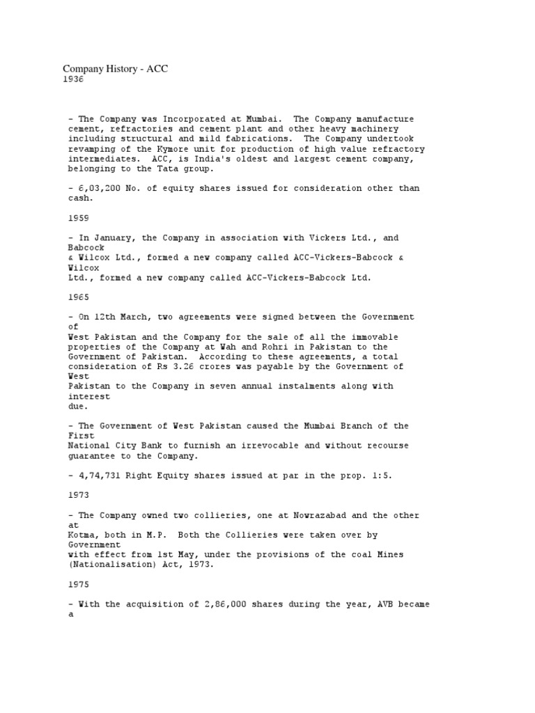 Company History of ACC | Download Free PDF | Stocks | Board Of Directors