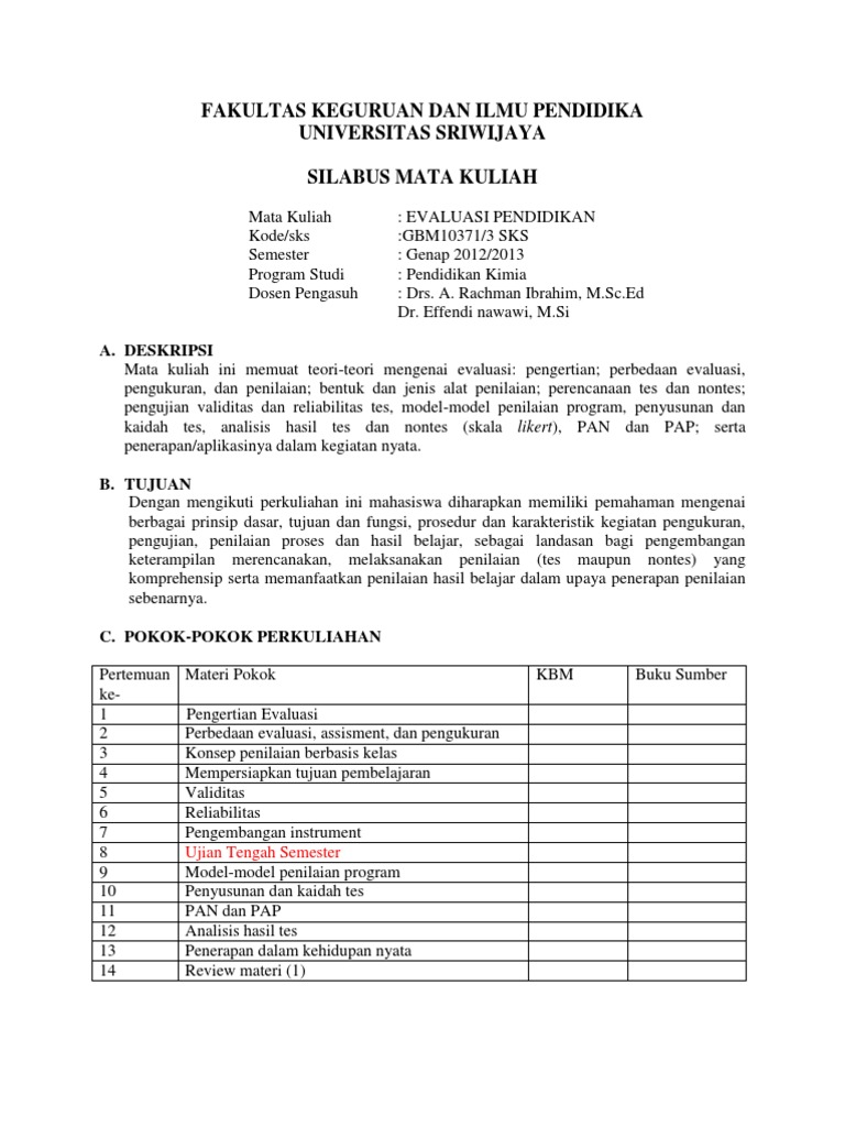 Silabus Evaluasi Pendidikan