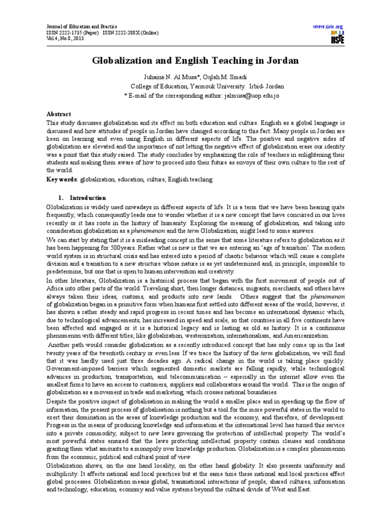 Globalization's Impact on English Teaching in Jordan | PDF | Politics
