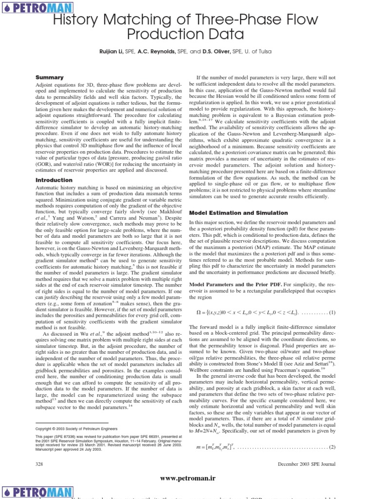 History Matching of ThreePhase Flow Production Data PDF Variance