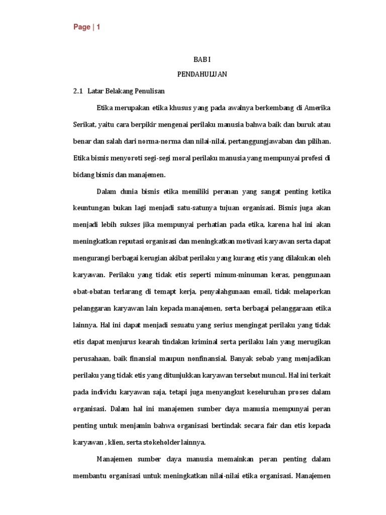Isi Makalah Etika Manajemen Sumber Daya Manusia