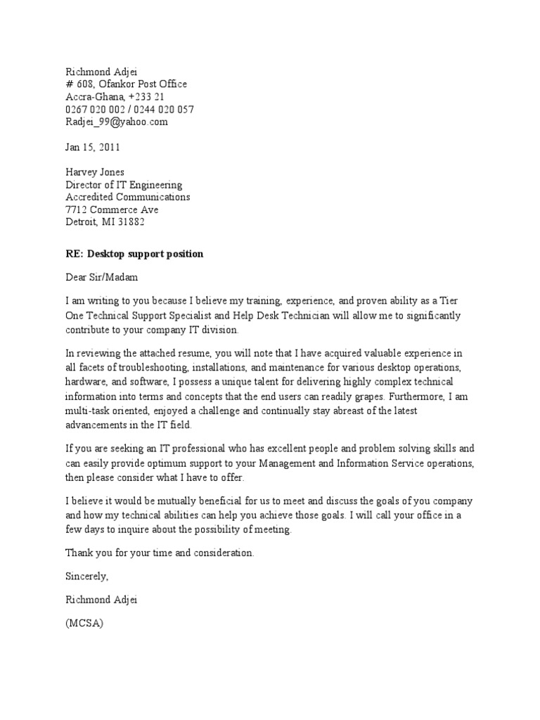 Cover Letter Best (My Assets For Desktop Technician Position) | PDF