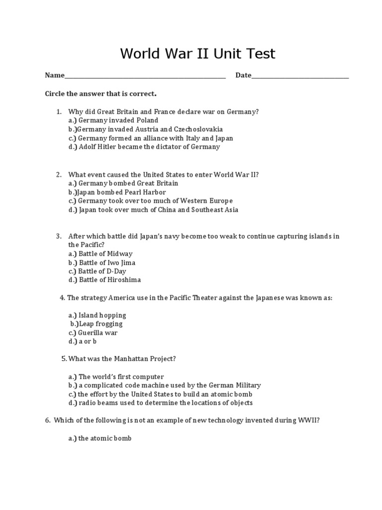 World War II Test | PDF | World War II | Empire Of Japan