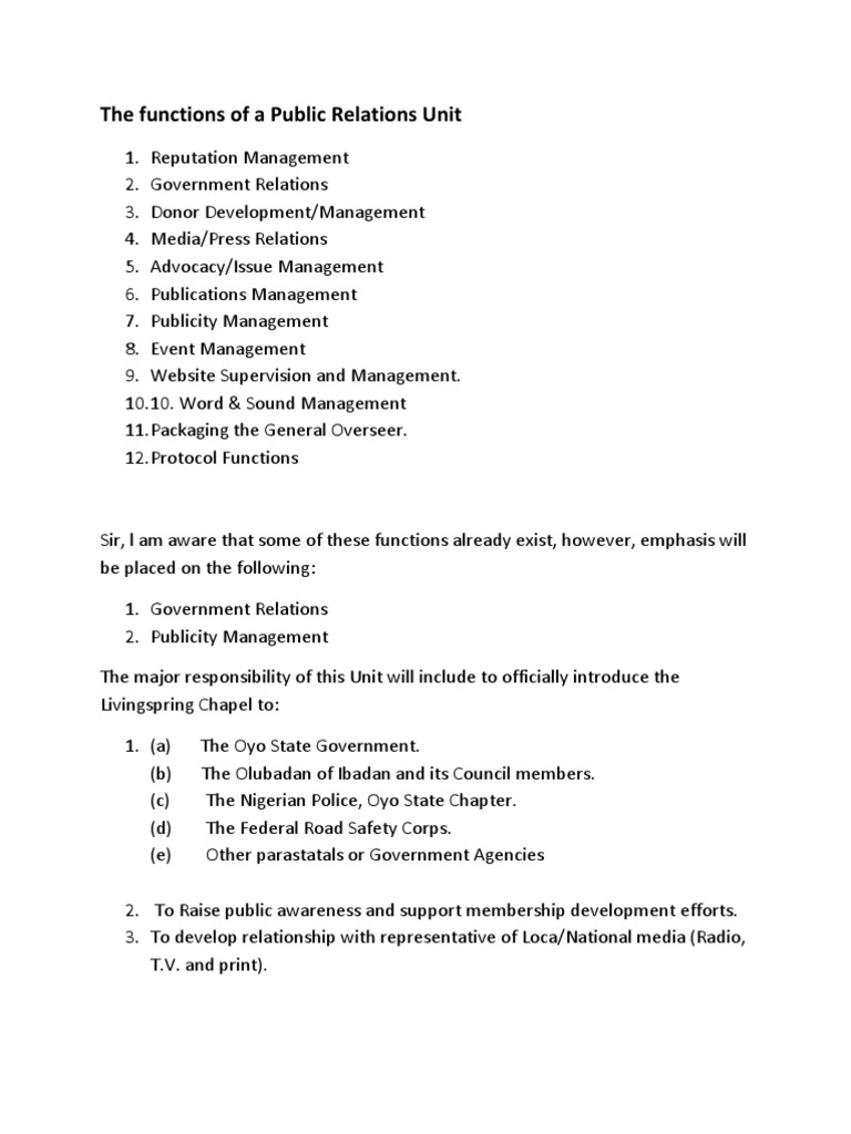 Key Functions of a PR Unit | PDF