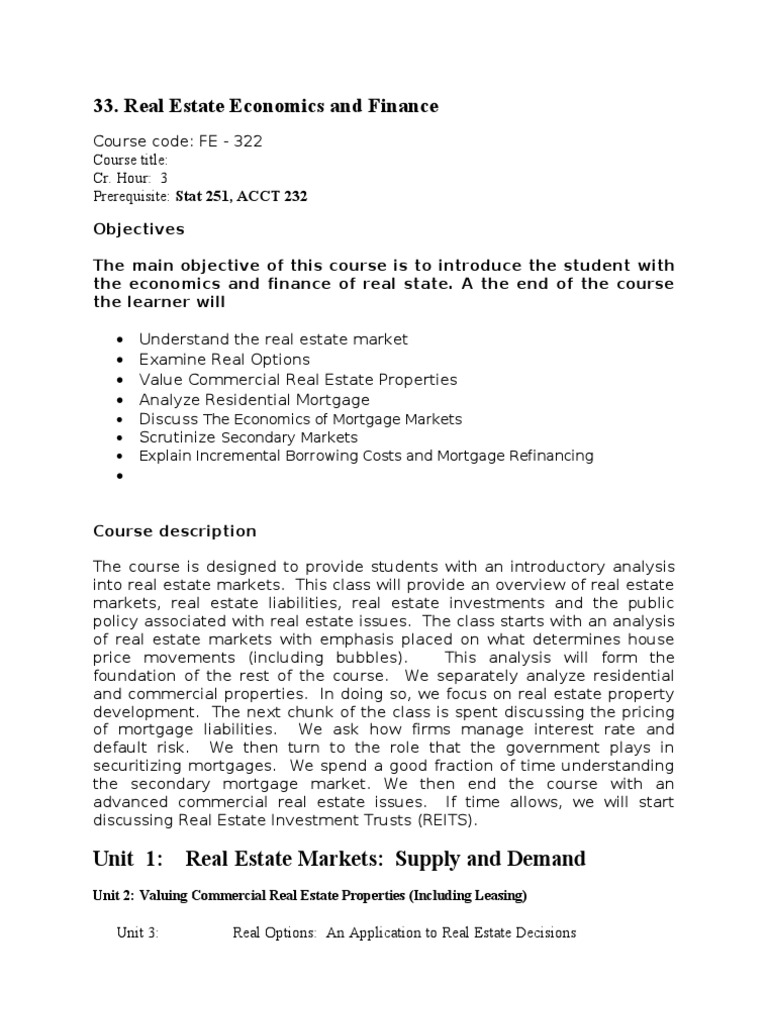 Real Estate Economics and Finance PDF Mortgage Loan Securitization