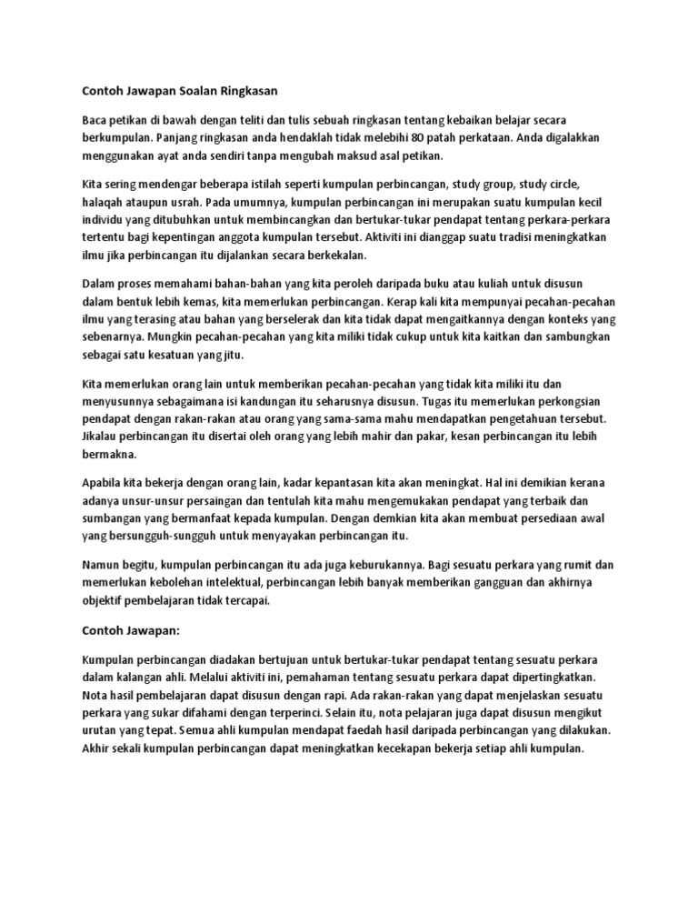 Contoh Jawapan Soalan Ringkasan Pdf