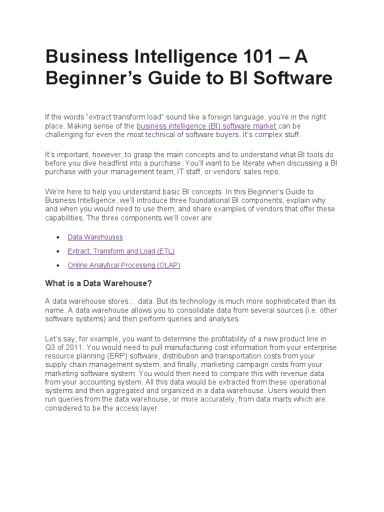 BI Basics: Data Warehousing Explained | PDF | Data Warehouse | Business ...