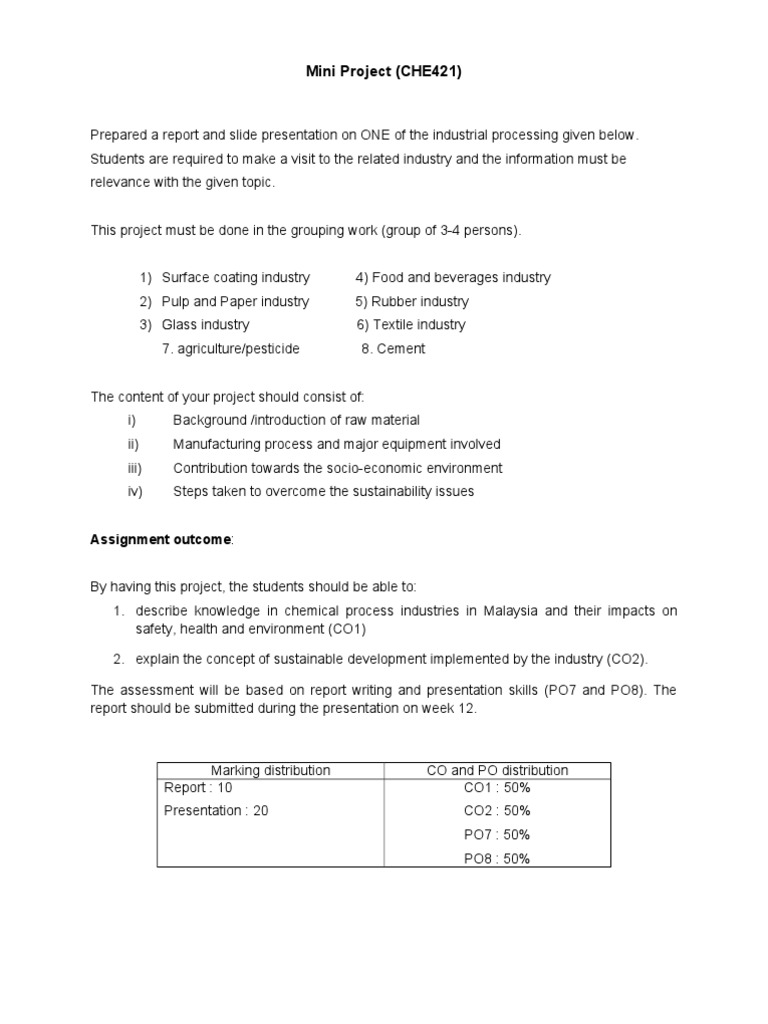 Industrial Processing Mini Project Guide | PDF