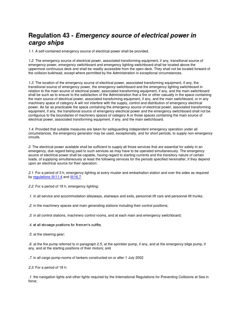 Emergency Power Regulations for Cargo Ships | PDF | Battery ...