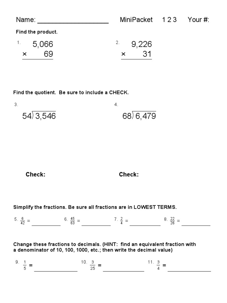 Mini Packet | PDF | Fraction (Mathematics) | Division (Mathematics)