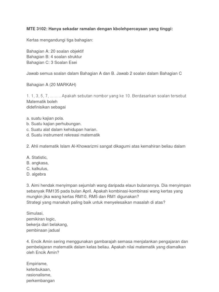 MTE 3102 Soalan Ramalan | PDF