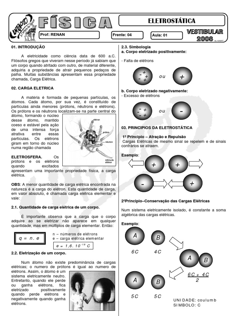 Eletrostática: atração e repulsão de cargas | PDF | Carga elétrica ...
