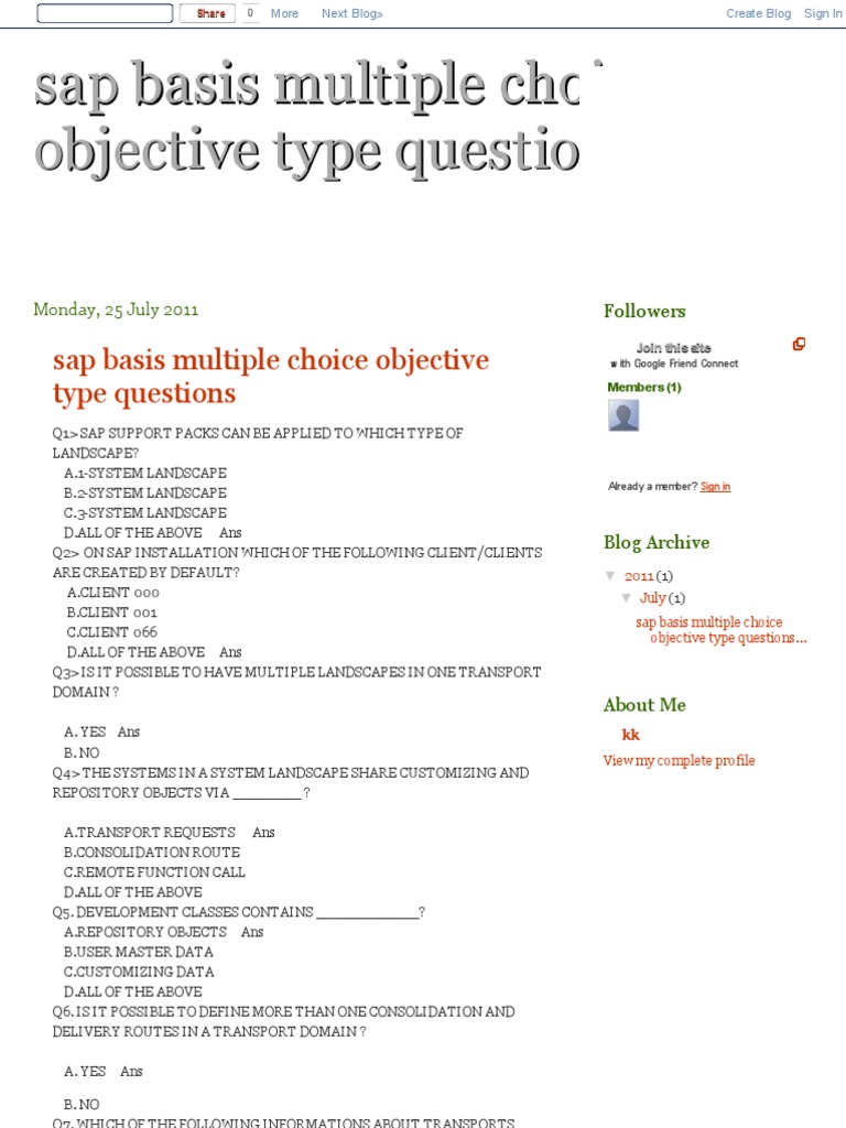 Sap Basis Multiple Choice Objective Type Questions | PDF | Computer ...