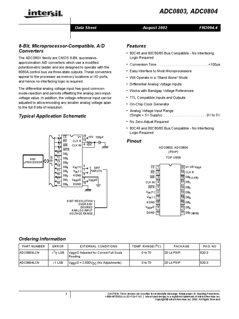 ADC0803, ADC0804 8Bit, A/D Converters