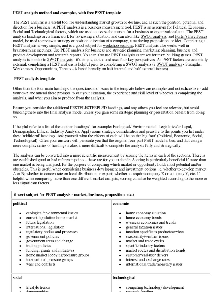 PEST Analysis Method and Examples, With Free PEST Template | PDF ...
