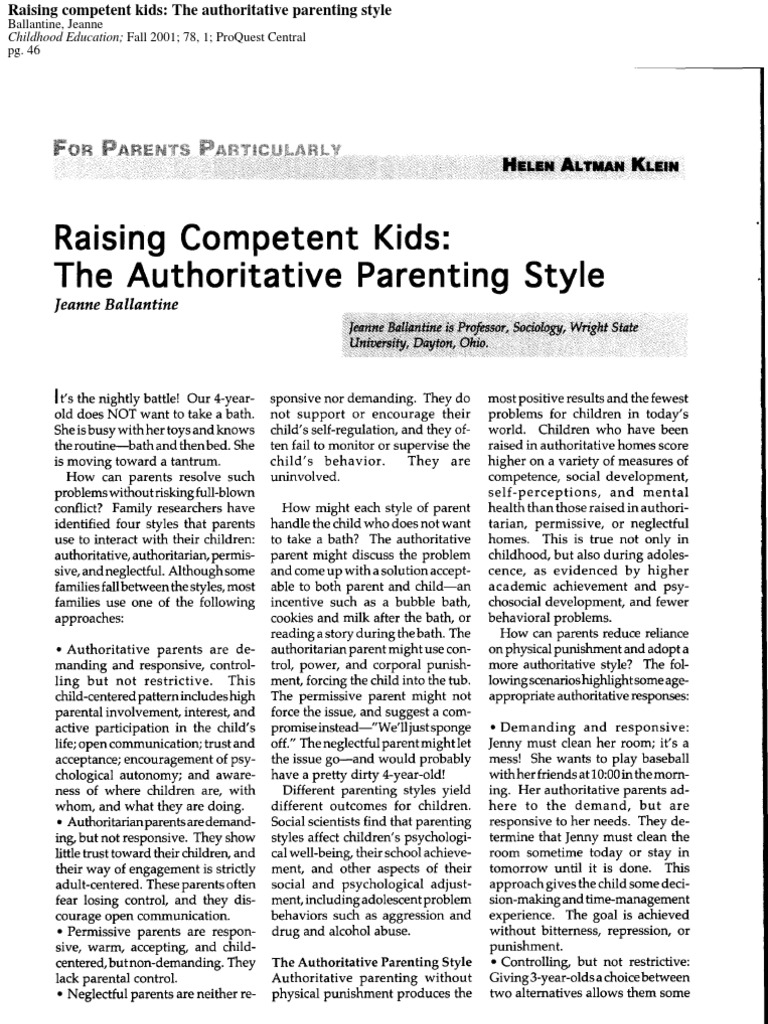 The Authoritative Parenting Style | PDF